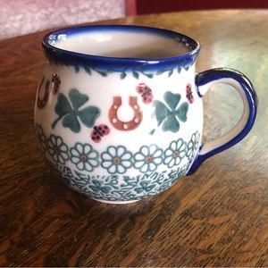 Polish Pottery St. Patrick's Day ''Horseshoe'' Bubble Mug, 11 Oz.